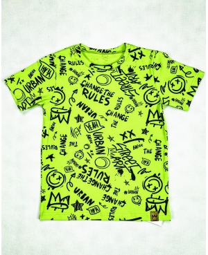 Koszulka dla chłopca T-SHIRT MIMI napisy limonkowy